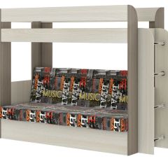 Кровать 2-х ярусная с диваном Карамель 75 (Музыка) Ясень шимо светлый/темный в Невьянске - nevyansk.mebel24.online | фото