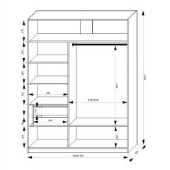 Шкаф-купе 1500 серии NEW CLASSIC K2+K2+B2+PL2(2 ящика+1 штанга+1 полка) профиль «Капучино» в Невьянске - nevyansk.mebel24.online | фото 3