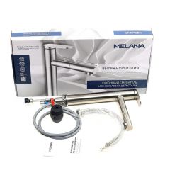 Смеситель д/кухни MELANA-F610303 Stello нерж.сталь, однорычажный, сатин, вытяжной излив в Невьянске - nevyansk.mebel24.online | фото 2