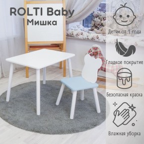 Детский комплект стол и стул «Мишка» Rolti Baby  (голубая столешница/голубое сиденье/белые ножки) в Невьянске - nevyansk.mebel24.online | фото
