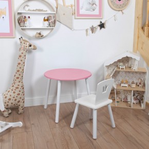 Комплект детский стол КРУГЛЫЙ и стул КОРОНА ROLTI Baby (розовая столешница/белое сиденье/белые ножки) в Невьянске - nevyansk.mebel24.online | фото