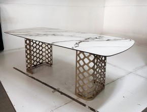 Стол CHIAVARI 220 KL-188 Контрастный мрамор матовый, итальянская керамика / Шампань, ®DISAUR в Невьянске - nevyansk.mebel24.online | фото 6