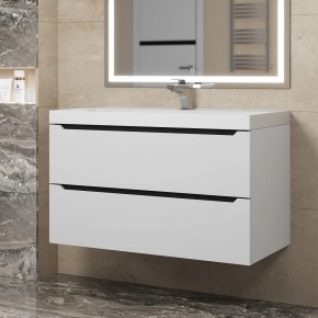 Тумба под раковину Uperwood Tanos 90 см, подвесная, белая/графит в Невьянске - nevyansk.mebel24.online | фото
