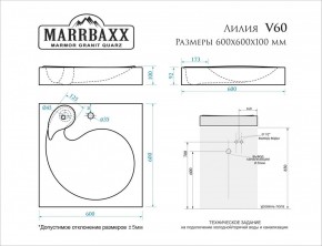 Умывальник над стиральной машиной (600*600х100) Лилия V60 (белый) с кронштейном без сифона (V60) в Невьянске - nevyansk.mebel24.online | фото 2